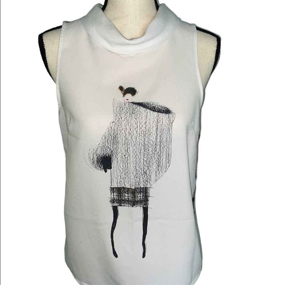 Zara Collection W&B White art deco mesh zipper blouse